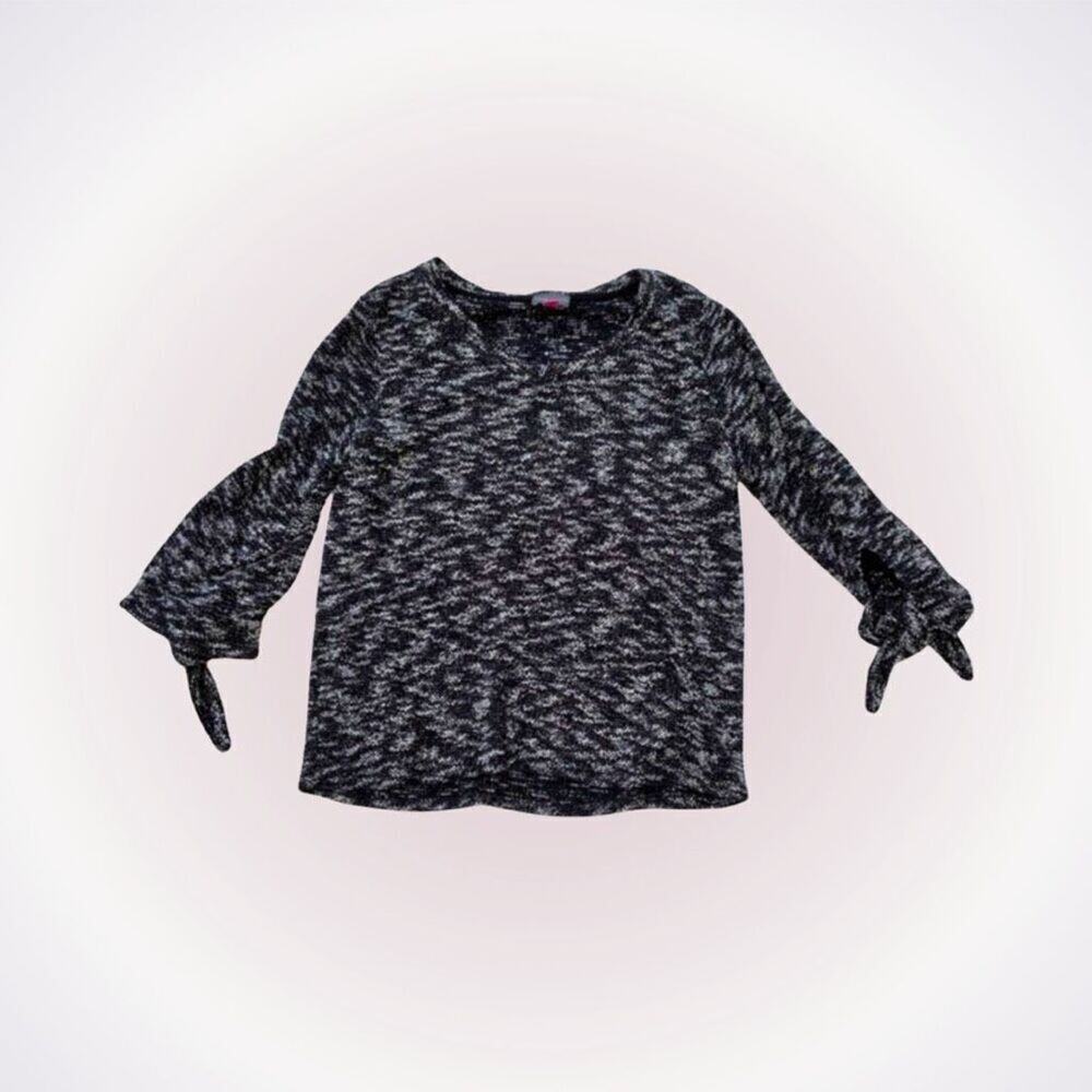 Vince Camuto Black and White Knit Tie-Sleeve Blouse | Sz S